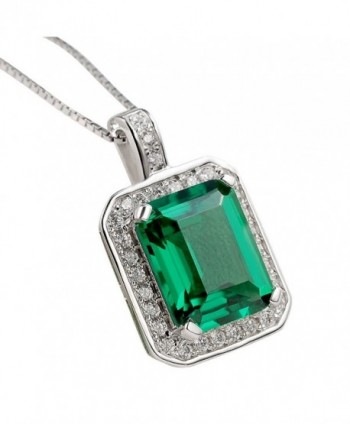 Newshe Green Created Emerald Sapphire 925 Sterling Silver Pendant Necklace Chain - CG11TE8REZ5