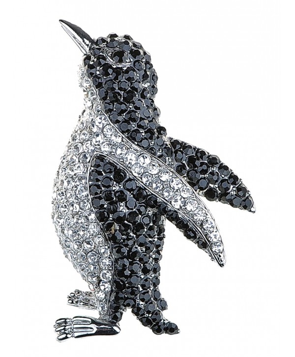 Alilang Silvery Tone Black Crystal Clear Colored Rhinestones Penguin Bird Brooch Pin - CO117MBCCJ9