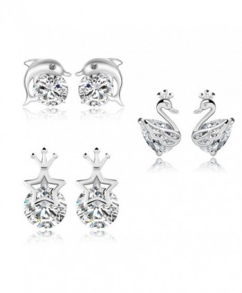 Women Girl 5/3 Pairs Different Style Hypoallergenic Platinum Plated Pierced Ear Studs Earrings Set - 3 pair CZ - CQ186QADWYM