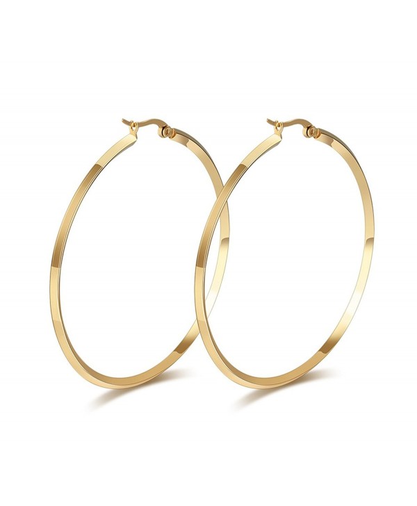 Stainless Steel Gold Plated Plain Big Hoop Earring for Women-Diameter 2.2" - CC1237MXJ2P