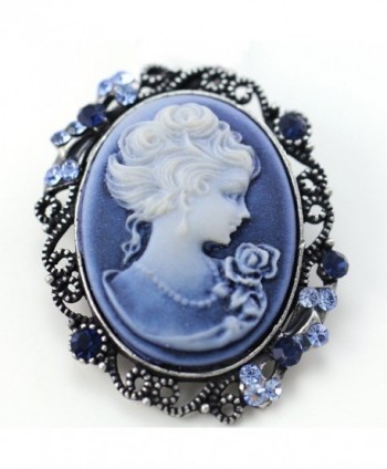 Dark Blue Cameo Brooch Pin Charm Necklace Pendant Compatible - CO1107ZHMRT