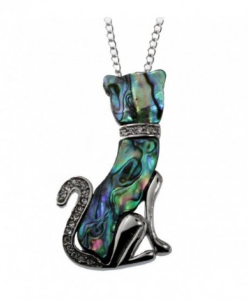 R.H. Jewelry Simulated Abalone Shell Inlaid Stainless Steel Cat Design Pendant Necklace - CP11Q8O6X6J