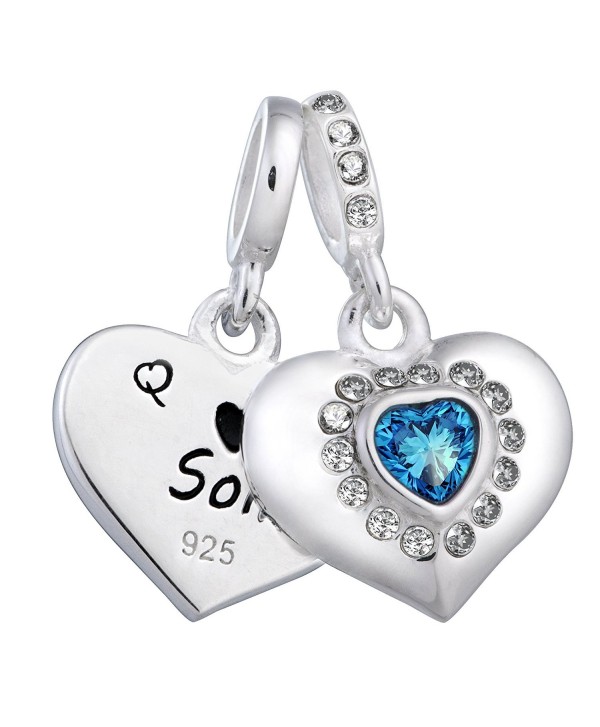 925 Sterling Silver Mom & Son Love Heart Blue Cubic Zirconia European Style Dangle Bead Charm - C2188A4CQO7