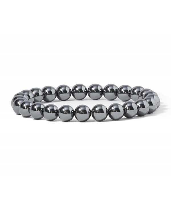 Cherry Tree Collection Gemstone Beaded Stretch Bracelet 8mm Round Beads 7" - Hematite - C212O2NI3B9
