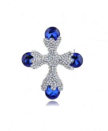 Alilang Beautiful Capri Blue Clear Crystal Rhinestone Silvery Tone Cross Shape Pin Brooch - CI117MBC0LT
