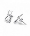 925 Sterling Silver Cat with Crystal Heart Stud Earrings (Cute Cat) - CU12O167YHP