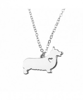 Art Attack Silvertone I Love My Dog Lover Heart Outline Pembroke Cardigan Welsh Corgi Necklace - CQ185ZC5RR8
