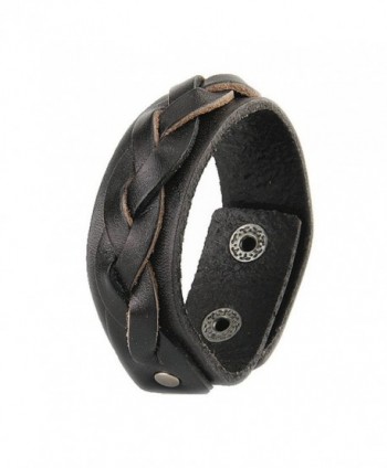 Jenia Unisex Braided Leather Bracelet Genuine Leather Star Wristband Wrap Bracelet Brown - black-1 - CQ17Z6A4KMD
