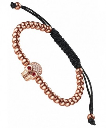 Aoiy Women's Stainless Steel Beads and Skull CZ Bracelet - Rose-Gold-Color - C01884Q4R22