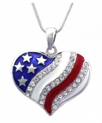 cocojewelry 4th of July Patriotic USA American Flag Heart Pendant Necklace - Heart Silver-tone - CF11Q46VX43
