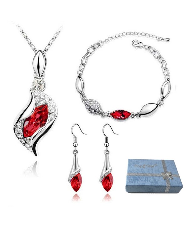 PopStar@ Crystal Pendant w/ 18" Electroplated Necklace- Matching Earrings & Bracelet - Red - CP1836OOK90