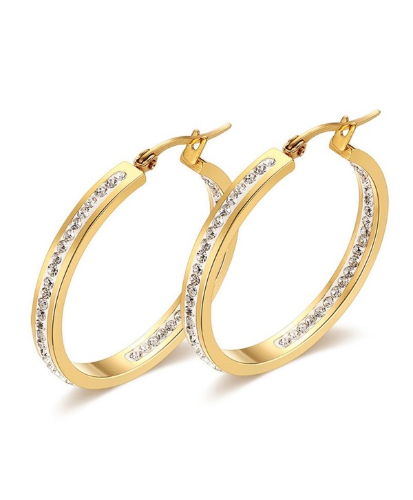 JAJAFOOK Fashion Women Gold Tone Rhinestones Hoop Earrings Pierced for Women-Nickel-free Hypoallergenic - CK17YQ2DH8D