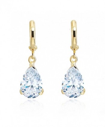 Teardrops Wedding Dangle Earrings with White Zirconia Austrian Crystals18 ct Gold Plated for Women - CV12MZ6OOXV