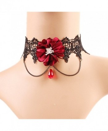 Meiysh Retro Handmade Lace Royal Court Vampire Choker Gothic Necklace Black Pendant Chain (red+black) - C712NR71YA6