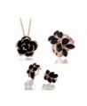 Most Beloved Yellow Gold Black Rose Eight Petals Camellia Jewelry Set Necklace Ring Earrings - C912F581AYH