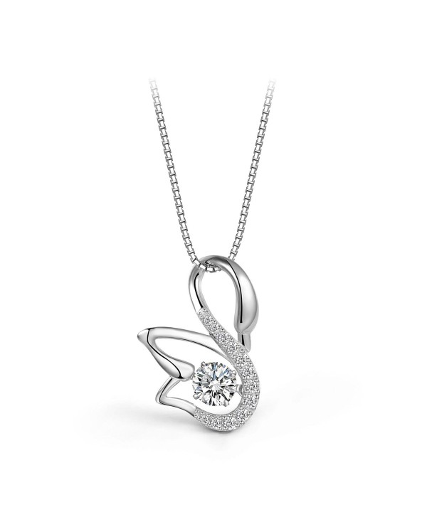T400 Jewelers "Swan's Love" Dancing Stone Made with Swarovski Zirconia Pendant Necklace- 18" - CW12MK381CZ