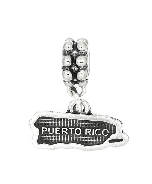 Sterling Silver Oxidized Map of Puerto Rico Dangle Bead Charm - C1119UVZE0D