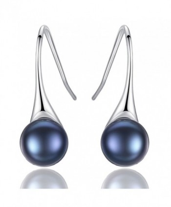 Freshwater Pearl Earrings Dangle Drop Sterling Silver Earrings 8mm Natural Pearl Fine Jewelry for Women - Black - C71862GXMSU