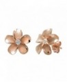 14k Rose Gold Plated Stering Silver CZ Plumeria Stud Earrings- 12mm - C51175T8WVP