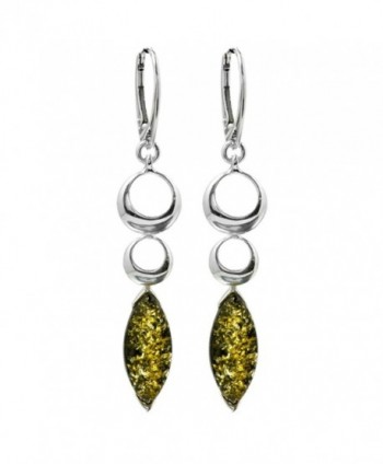 Green Amber Sterling Silver Long Marquise-shaped Leverback Earrings - CT115VJ56GP