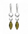 Green Amber Sterling Silver Long Marquise-shaped Leverback Earrings - CT115VJ56GP