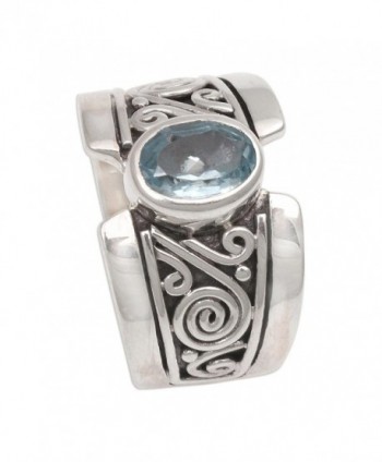 NOVICA Blue Topaz .925 Sterling Silver Artisan Crafted Band Ring- 'Karma' - C218630ZRKL