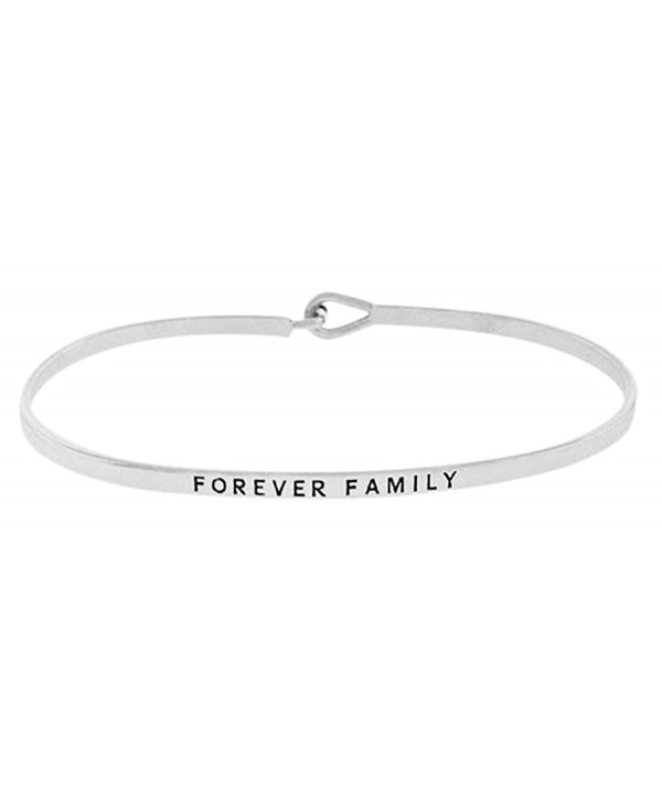 FOREVER FAMILY Sentimental Message Thin Brass Bangle Hook Bracelet for Loved Ones - Silver - CT12M3HQIXH