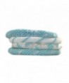 Turquoise Blue- Silver and Ivory White Beaded Bracelets Set- Roll on Your Wrist- BS57 - CK11J0S10CH