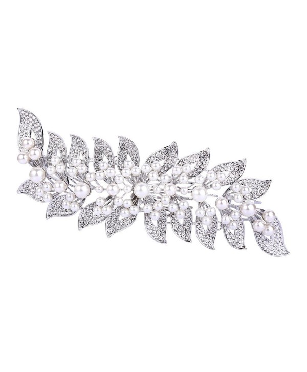 FANZE Women's Austrian Crystal Simulated Pearl Flower Leaves Vine Large Wedding Bridal Hair Comb - CV182L752CL