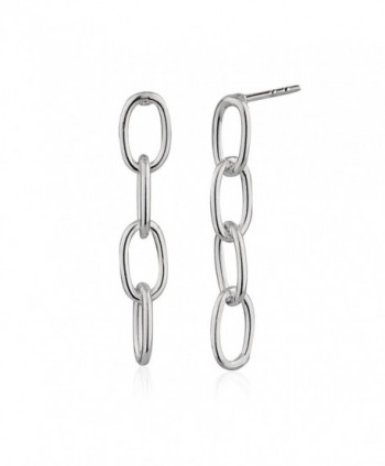 925 Sterling Silver Modern Simple Dangle Chain Link Stud Earrings w/ Friction Backing- 28mm - CA182XRSOL5