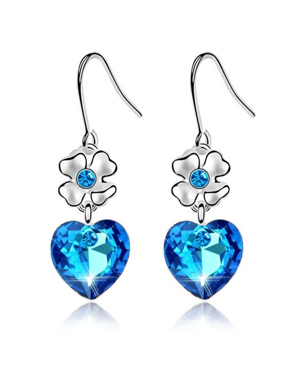 Crystal Dangle Earrings Birthstone earrings - Blue rose flower earrings - CL189ZUMDC5