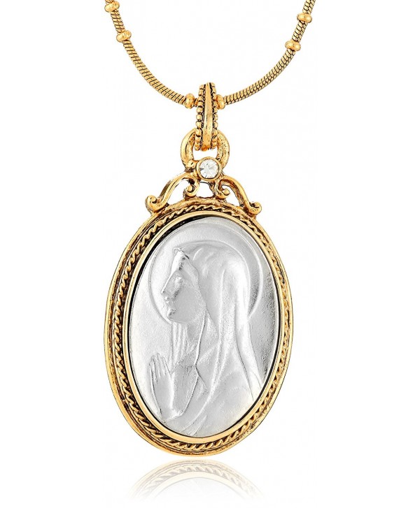 Symbols of Faith "Inspirations" 14k Gold-Dipped and Silver-Tone Crystal Mary Medallion Pendant Necklace - C6126XGZNW1