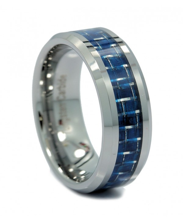 MJ 8mm Mirror Polished Tungsten Carbide Wedding Ring Blue or White Carbon Fiber Inlay Ring - CW11OJZYN8T