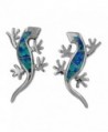 Sterling Silver Synthetic Blue Opal Lizard Stud Earrings - CQ113ZSJ4ZN