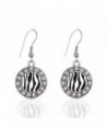 Zebra Print Circle Charm Earrings French Hook Clear Crystal Rhinestones - CU124BUR7WP