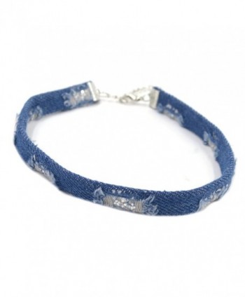 Lychee Flate Denim Choker Bib Collar Crystal Pendant Necklace Neck Ring Jewelry Gift - Sequin Dark Blue - CH12LOA1Y9L