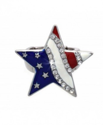 cocojewelry 4th of July American Flag Heart Star Stretch Resizable Band Cocktail Ring - Silver-tone Star - C6188YMYEDL