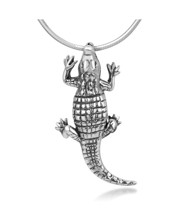 925 Oxidized Sterling Silver 3-D Crocodile Alligator Pendant Unisex Necklace- 18 inches Chain - CR12NU99U5I
