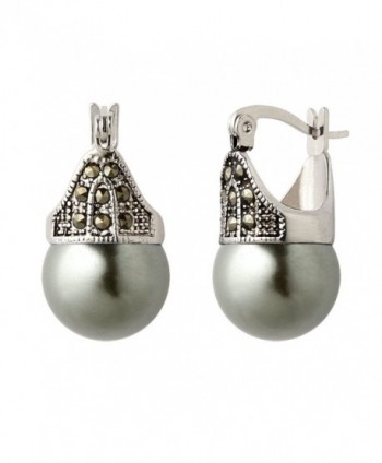 Hematite and Ball Hinged Pierced Earrings - Tahitian Grey Faux Pearl - C4125SXWUL7