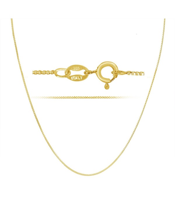 18k Gold over Sterling Silver 1mm Box Chain Necklace Made in Italy Available 14 inch- 40 inch - C1118WRI6MJ