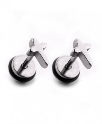 Pair of men and women cross stainless steel studs earrings screw back on ear lobe piercing jewelry. - CN186ARKCAT