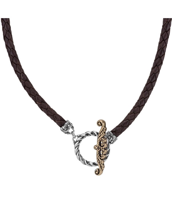 American West Brass Toggle Braided Brown 17 Leather Cord Necklace - CN12DTN983L