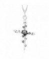 925 Sterling Silver Vintage Rose Flower Cross Pendant Necklace- 18" - C612KVD799H