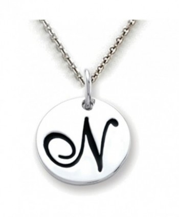 Stellar White Sterling Silver Script Initial Disc Pendants -16 to 18 Inch Adjustable Chain Included - CF1107XUN59
