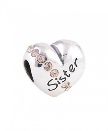 925 Sterling Silver Bling Crystal "Sister" Charm Bead Fits Pandora Charms - CN124OOAX4L