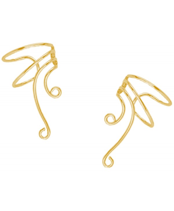 Basic Curly Q Wave Ear Cuff Non-pierced Reversible Cartilage Wrap Earring Pair in Gold on Sterling Silver - CU12OBGE9R4