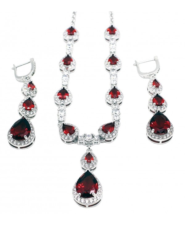 HERMOSA Classic Fashion Jewelry Necklace Earrings Set Garnet Amethyst Morganite Topaz Plated Silver - CI12N8TFQ4A