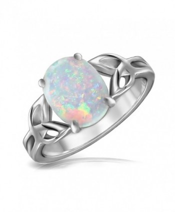 Bling Jewelry Triquetra Celtic Knot Oval Synthetic White Opal Sterling Silver Ring - CN11IR2T0IX