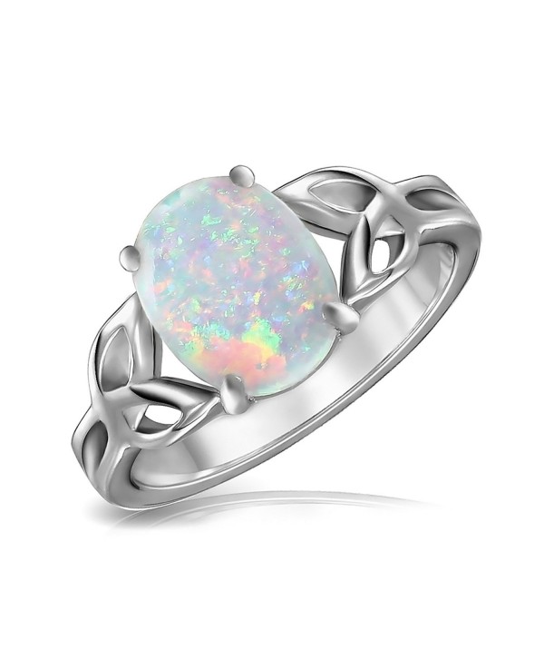 Bling Jewelry Triquetra Celtic Knot Oval Synthetic White Opal Sterling Silver Ring - CN11IR2T0IX