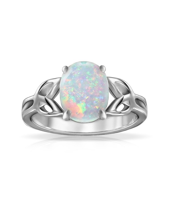 Triquetra Celtic Knot Oval Synthetic White Opal Sterling Silver Ring ...